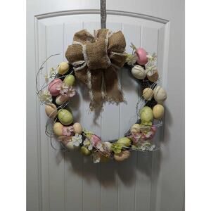 Easter Bunny Eggs Wreath Spring Flowers Vines Door Wall Holiday Decor 18"